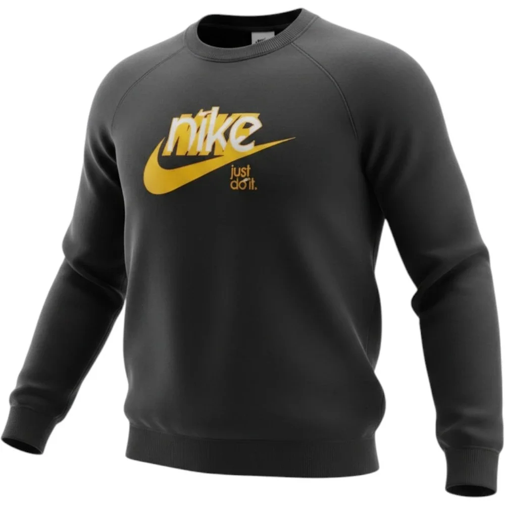 Nike Womens Sportswear Crewneck Sweatshirt Black Yellow Just Do It Logo M NWT